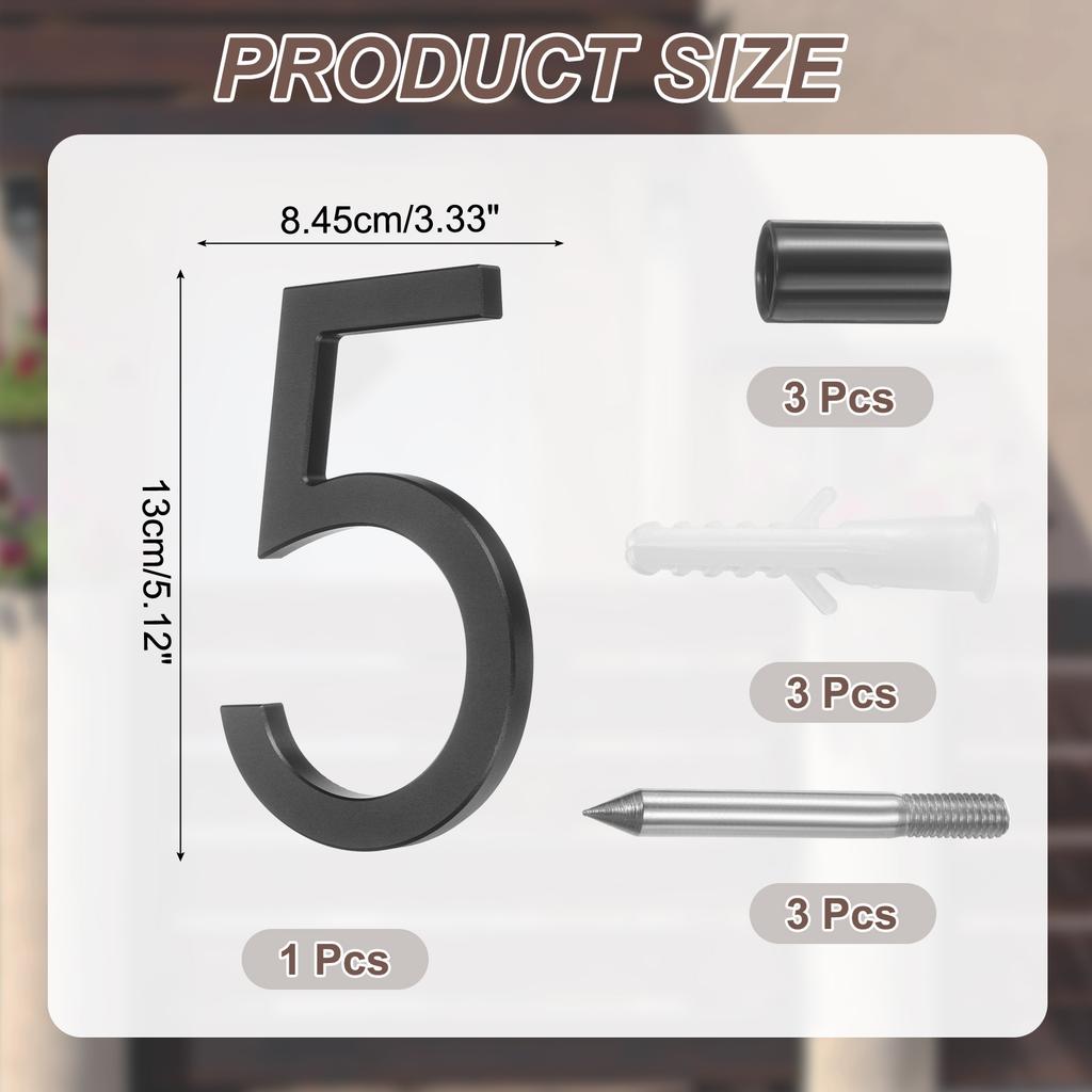 0-9 Floating House Numbers Solid Aluminum Modern Address Number for Outside with Nails Kit for Home Street Office Sign Black 5"