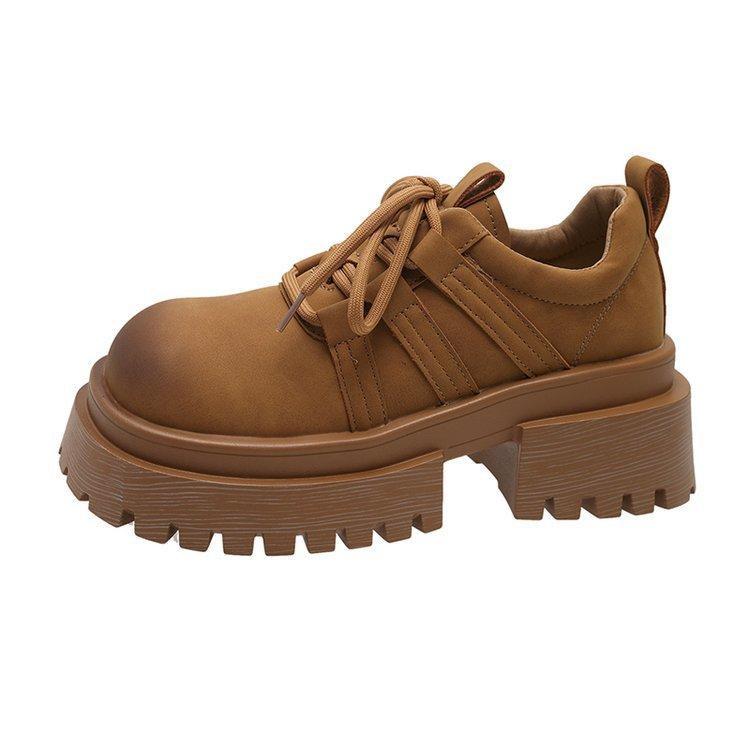 Европейская станция Британский стиль удобные одинарные туфли женские 2025 осень новые на шнуровке универсальные дышащие толстая подошва увеличивающие рост лоферы тренд