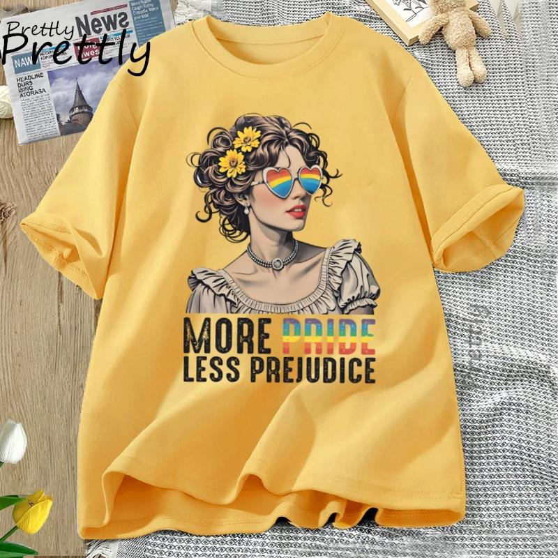 More Pride Less Prejudice T Shirt LGBTQ TShirt Pride Month LGBTQ Tshirt Casual Cotton Short Sleeve Round Neck Women Clothes
