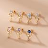 Корейская мода Разноцветные циркониевые серьги-пусеты с двойным наконечником из нержавеющей стали для хряща