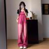 2024 Женский комбинезон Dragon Fruit Red Retro Loose Wide-Bar