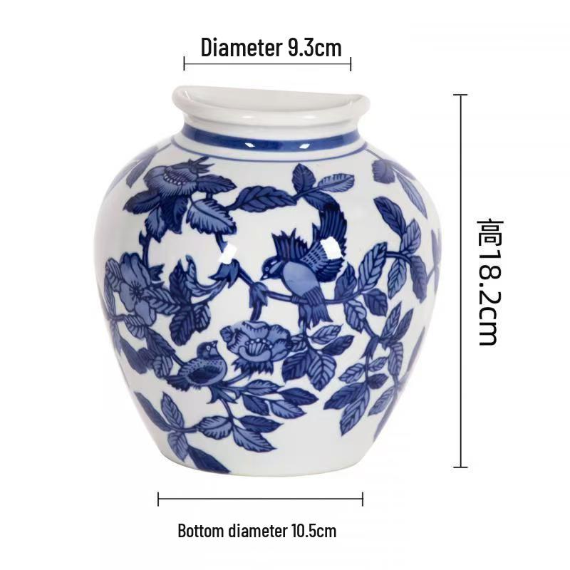 Сине-белая фарфоровая китайская дзен-ваза для стены - керамическое подвесное украшение для декора офиса или дома