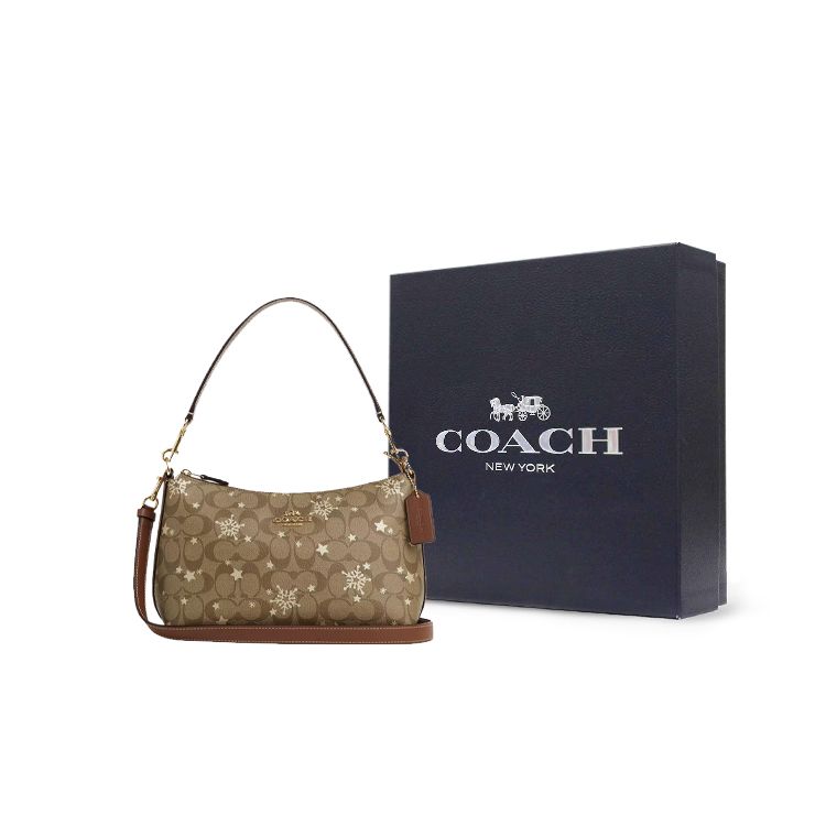 Coach Clara 26 Classic Monogram Large Capacity Snowflake Print Color Block Signature Coated Canvas Smooth Leather Shoulder Bag CN688-IMWD9