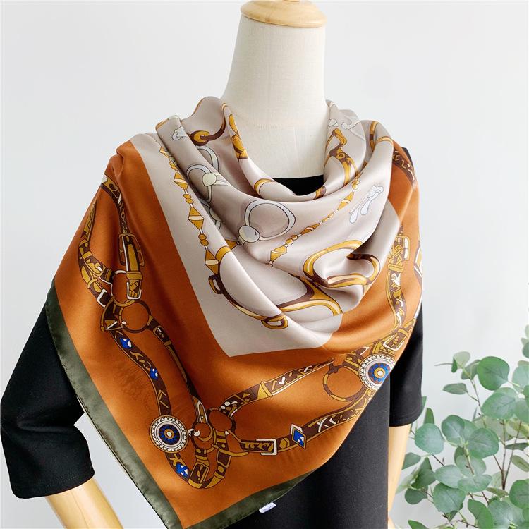 Hangzhou Silk Scarf Women's Spring and Autumn Korean Version Versatile 111 Satin Square Scarf Mulberry Silk Scarf Shawl