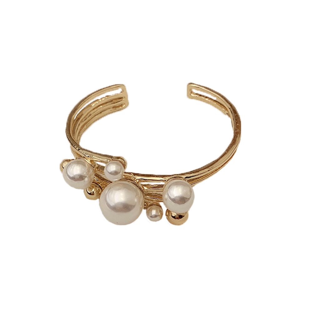 Модные ювелирные изделия Золотой металлический браслет нерегулярный геометрический браслет большое жемчужное кольцо двухслойное кольцо