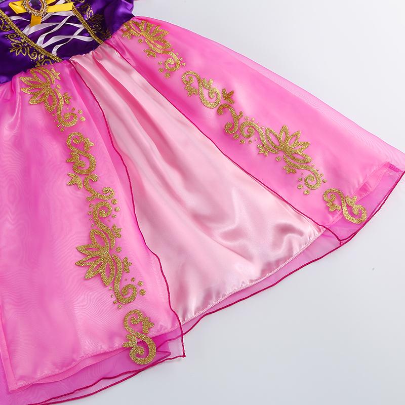 Rapunzel Princess Dress Girl Purple Puff Sleeve Cosplay Tangled Costume Halloween Vestido Kids Birthday Ball Gown Clothes