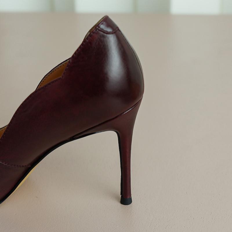 Женские туфли на шпильке, новые винно-красные туфли во французском стиле, темпераментные, коричневые, профессиональные, с низким вырезом, на высоких каблуках с острым носком