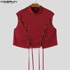 INCERUN Summer Men Sleeveless Bandage Lace-up Party Short Tank Tops