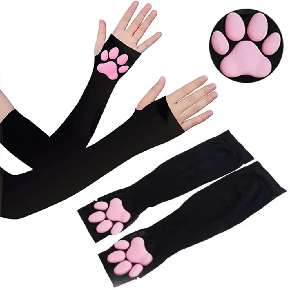 3D Silicone Cat Pad Paw Sleeves Anti-UV Fingerless Gloves Sunscreen Sleeves for Girls and Ladies
