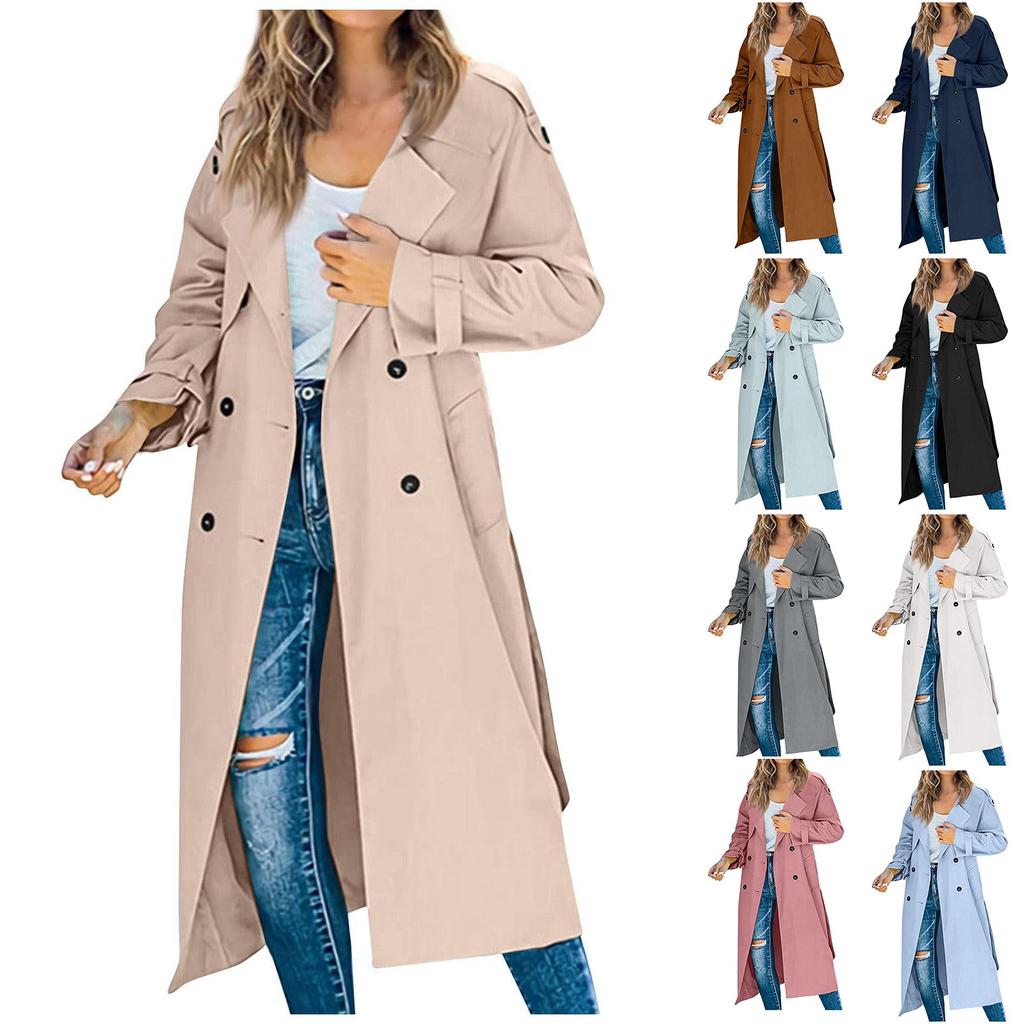 Women's Autumn And Winter Casual Temperament Solid Color Trench Coat In The Long Jacket