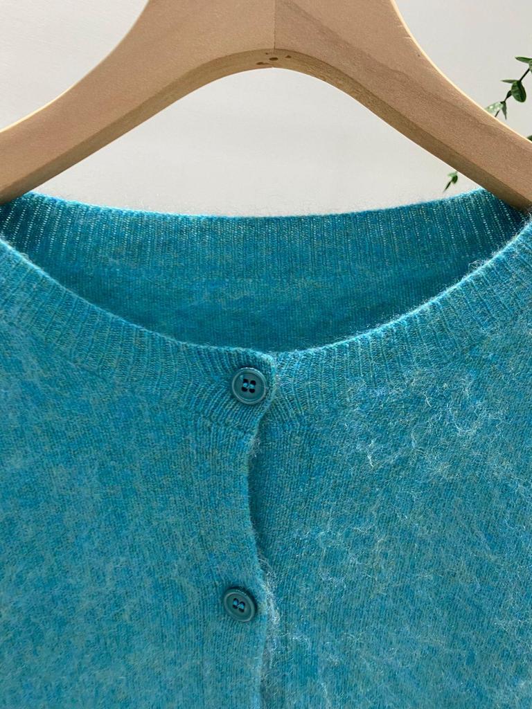 Women's Gray Wool Knit Cardigan - Brushed, Pilled Sweater for Autumn/Winter, High-End Simple Style Coat