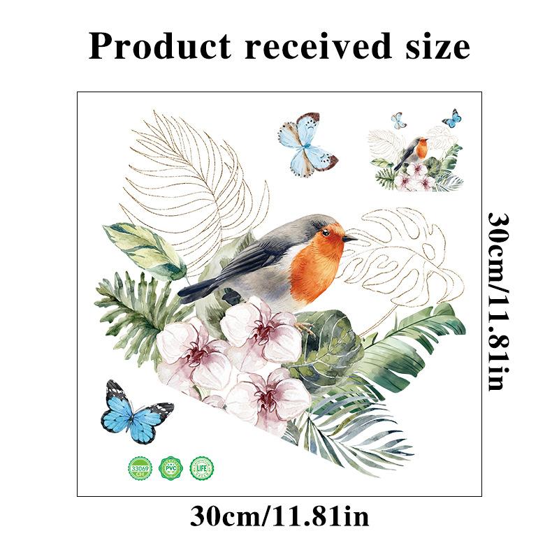Наклейка на туалет «Птица, бабочка», декоративные виниловые наклейки для ванной комнаты, настенное искусство с зелеными растениями, водонепроницаемые съемные наклейки