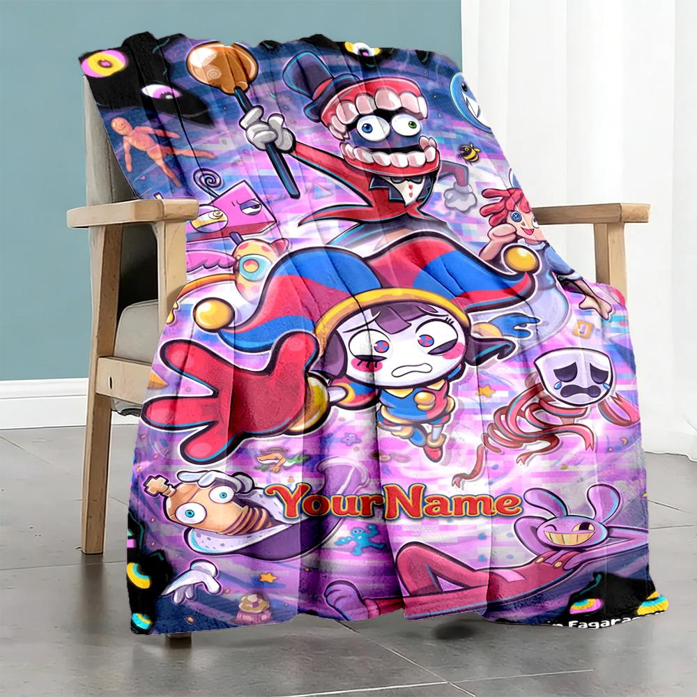 Digital Circus Personalized Text Blanket Throw Customizable Blanket Comfortable Suitable for Chair Livingroom Home Decor Nap Four Seasons Universal