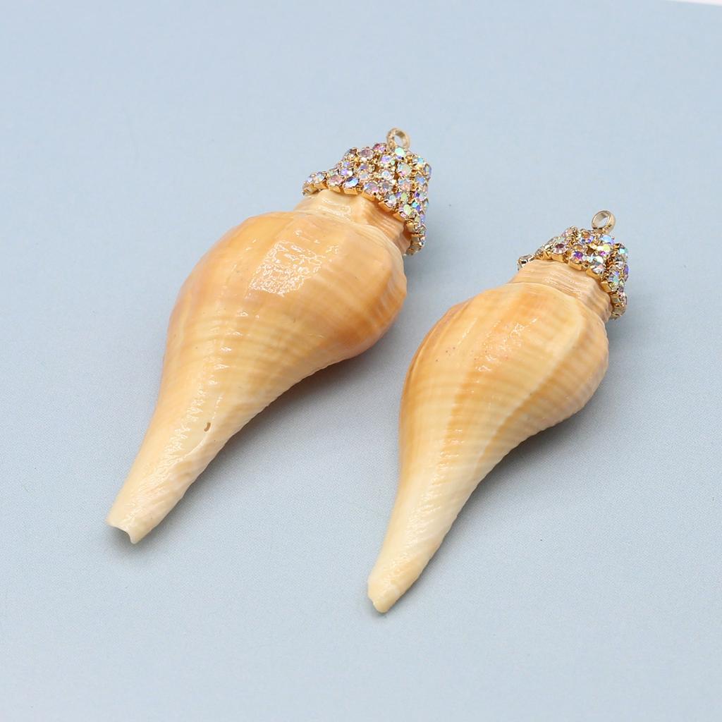 5Pcs Drilled Conch Pendant Artificial Drilling Shell With Diamond Yellow String Snail Pendant For Jewelry Making DIY Necklace Bracelet Accessory