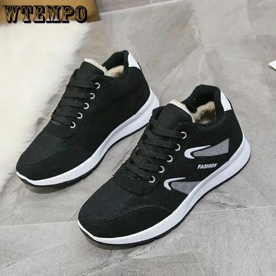 Осенне-зимние универсальные кроссовки на плоской подошве, женские кроссовки для бега на нескользящей мягкой подошве, теплая хлопковая обувь