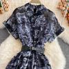 RUGOD Лето 2022, новое легкое платье с короткими рукавами и лацканами, в знакомом стиле, длиной выше колена с ретро-принтом, элегантное длинное платье с большой талией