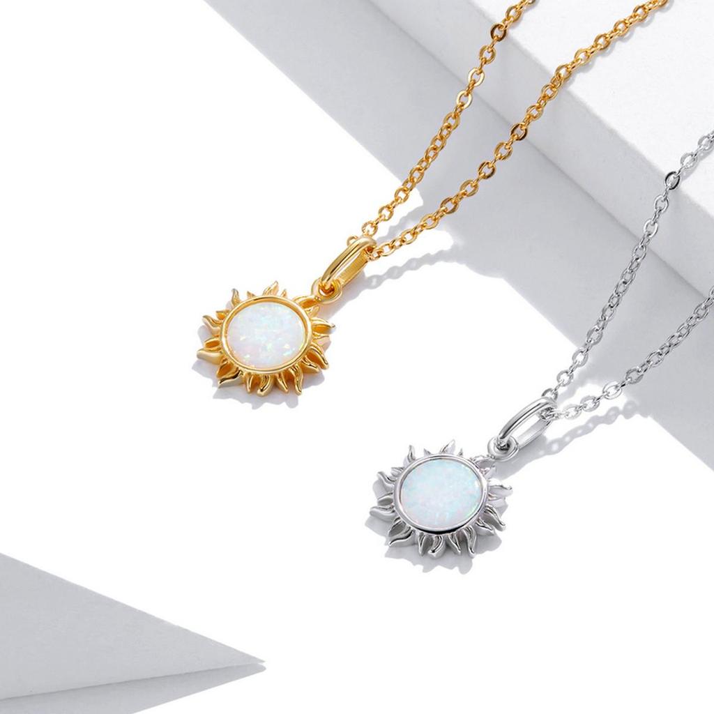 BAMOER Аутентичные стерлингового серебра 925 пробы с белым опалом Солнце кулон цепочки и ожерелья для женщин ювелирные изделия