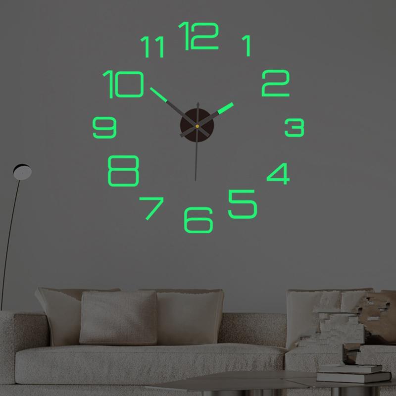 DIY 3D Wall Clock Luminous Frameless Design Mirror Surface Sticker Large Modern Home Office Living Room Decor