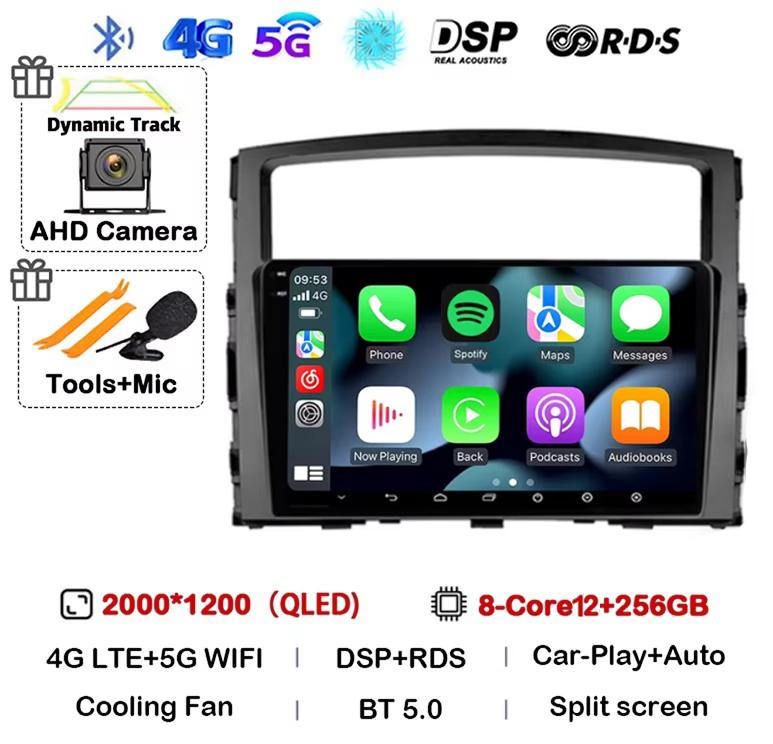 Android 14 Carplay Auto для Mitsubishi Pajero 4 V80 V90 2006 2007 2008 2009 - 2014 Автомобильный Радио Мультимедиа Видео Плеер GPS Стерео