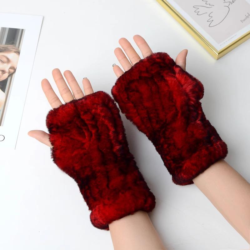 Новые женские вязаные варежки из 100% натурального меха кролика рекс, зимние теплые женские перчатки без пальцев из натурального меха, вязаные меховые варежки ручной работы