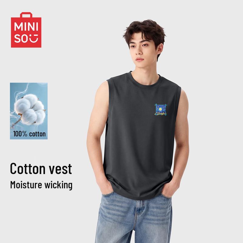 MINISO Мужская майка из чистого хлопка без рукавов