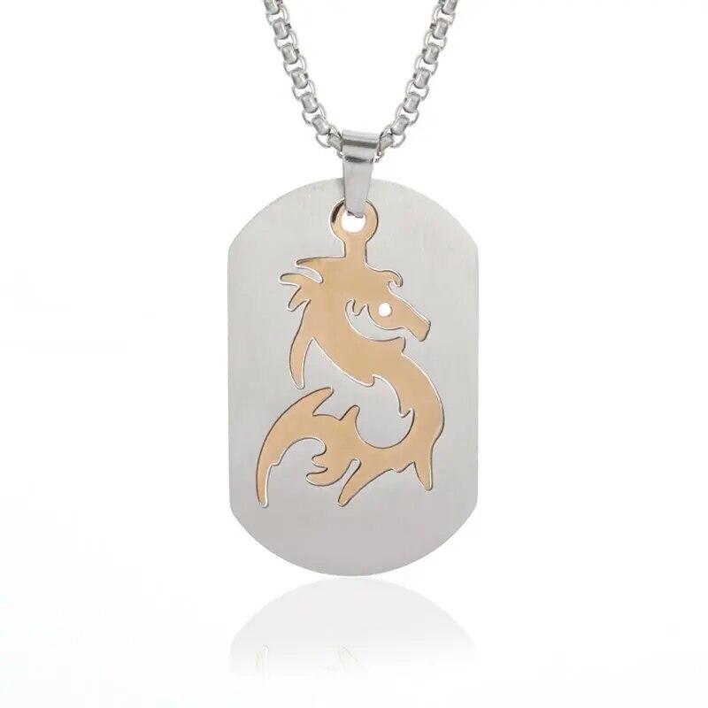 Retro Ethnic Chinese Zodiac Dragon Pendant Gold Color Necklace Men and Women Punk Style Jewelry Gift