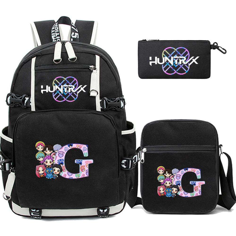 3Pcs/set 26 English Letter K-pop Printed Backpack with Pengcil Case Shoulder Bag for Teenager Girl Boy Bookbag Large Capacity Waterproof Travel Bag