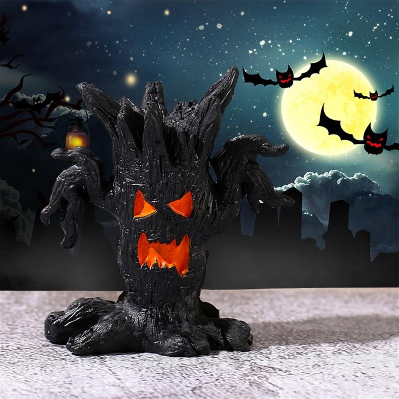 62KD 4Pcs Horror Tree Ghostly Halloween Miniature Resins Ornaments for Home Decors
