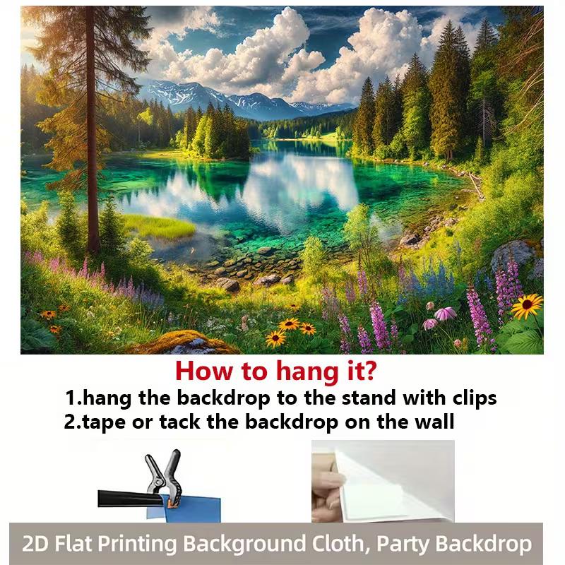 2D Green Forest Lake Scenic Photography Background Cloth