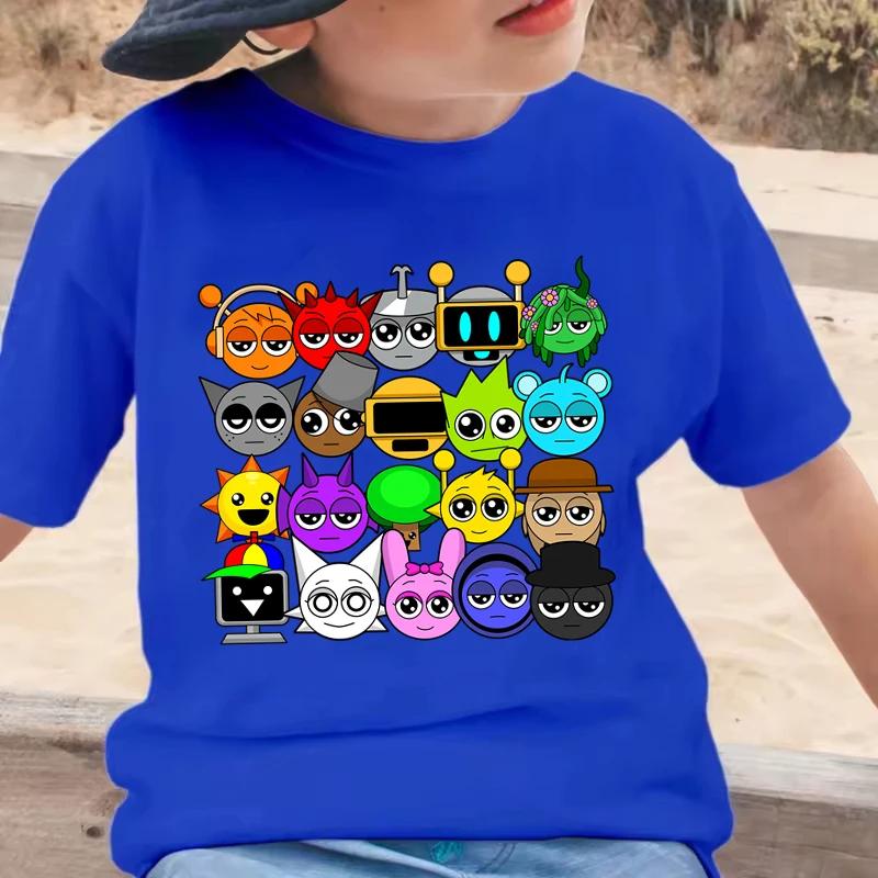 Новая футболка Sprunki Incredibox для детей, с принтом мультяшного персонажа, повседневная футболка с коротким рукавом для мальчиков и девочек, футболка с игровым принтом Sprunki. Модная футболка.