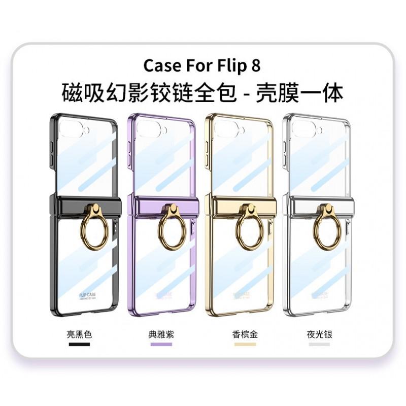 Magnetic Snap-On Case Galaxy Z Flip 8 With Electroplated Finish Transparent Ring Stand PC Hard Shell Protection