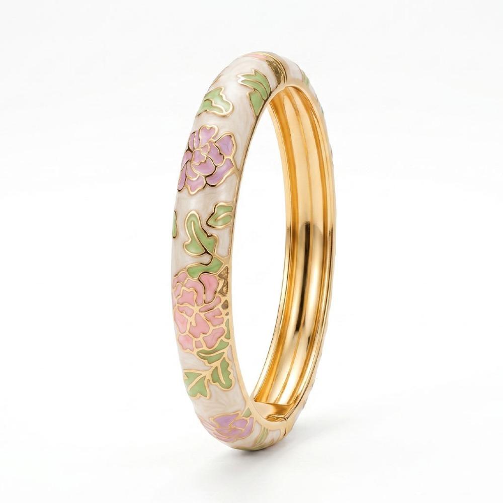 Flower Design Oil Drop Bracelet Wide Enamel Dropped Glaze Bangle Enameled Bracelets Gift For Women