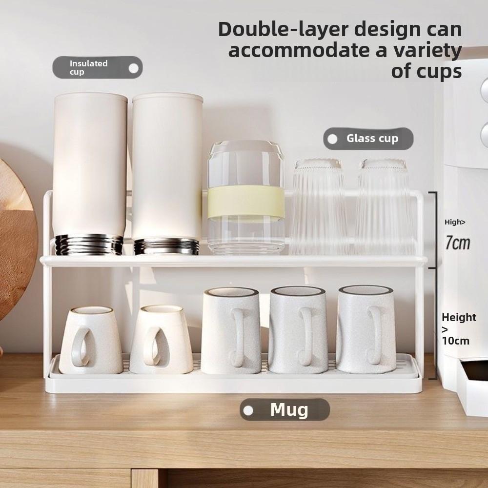 Sink Storage Rack Drain Cup Rack Carbon Steel Cup Storage Tray 2Layer Cup Storage Rack Countertop