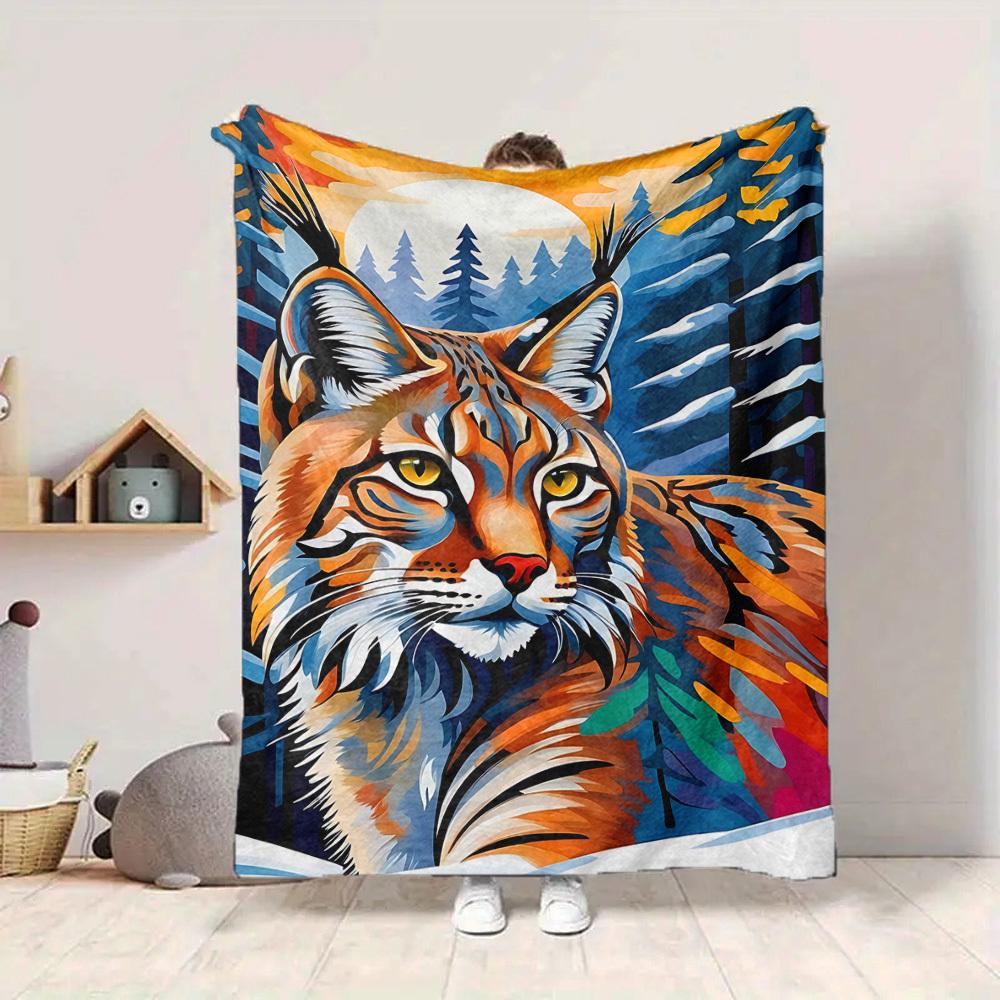 1PC Wildcat Forest Print Blanket, Soft Throw Blanket - Warm & Cozy for Couch, Bed, Office, and Travel yy250912188