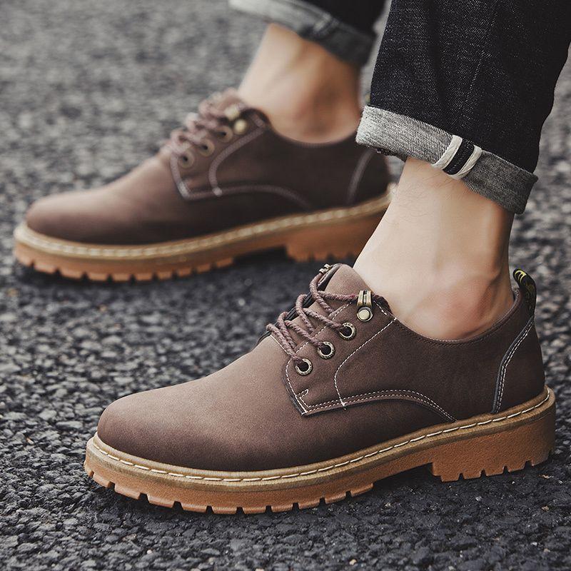 Короткие ботинки мужские осенние британские с большой головой рабочие ботинки Мартина низкие на плоской подошве ретро ботинки Мартина универсальная мужская кожаная обувь