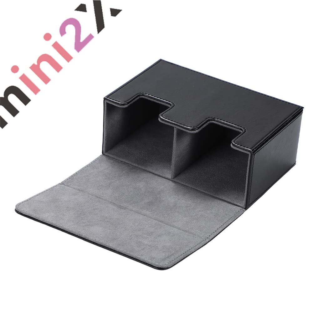mini2x Wide Deck Large Double Sleeve Trading Card TCG Deck Card Supplies Case, Capacity, Compatible, Leather-like Finish, Case, Case, Black,