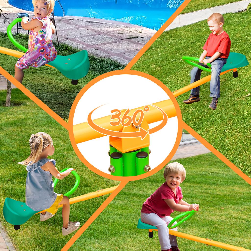 180.34Cm seesaw, children's double seesaw, outdoor/ garden/ school play equipment, anti-slip, yellow and green two-tone colour scheme