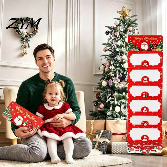 Decorative Cardboard Holder Christmas Cash Gift Envelopes, 6 Slots Foldable Money Holder, DIY Holiday Greeting Card Booklet for Xmas Parties,