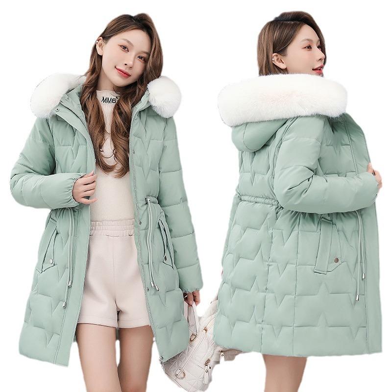 Winter Long Cotton Coat for Women Winter Coat Cotton Jacket Slim Fit Thickened Large Fur Collar Cotton Coat