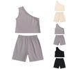 Летний костюм для девочек с шортами на одно плечо, однотонный, без рукавов, из двух частей