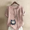 Women's Fashion Alarm Clock Cat Prined Short Sleeve T-shirt Loose Cotton Shirt Casual Loose Summer Blouse Tops Plus Size