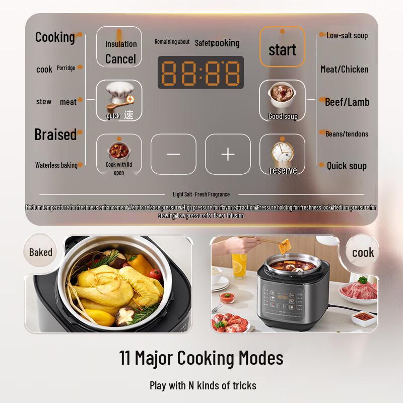 Midea 5L Stainless Steel Electric Pressure Cooker with Dual Pots