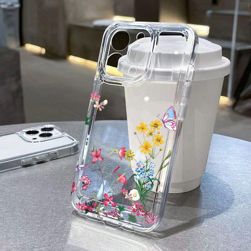 Butterfly and flower patternr Phone Case For IPhone 17 16 15 Pro Max 14 13 12 11 Plus 17e 16e Transparent Bumper Cover