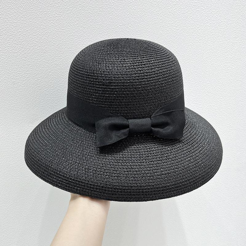 Summer Sun Protection Hat Woven Bow Sun Protection Big Brim Straw Hat UV Protection Fisherman Hat