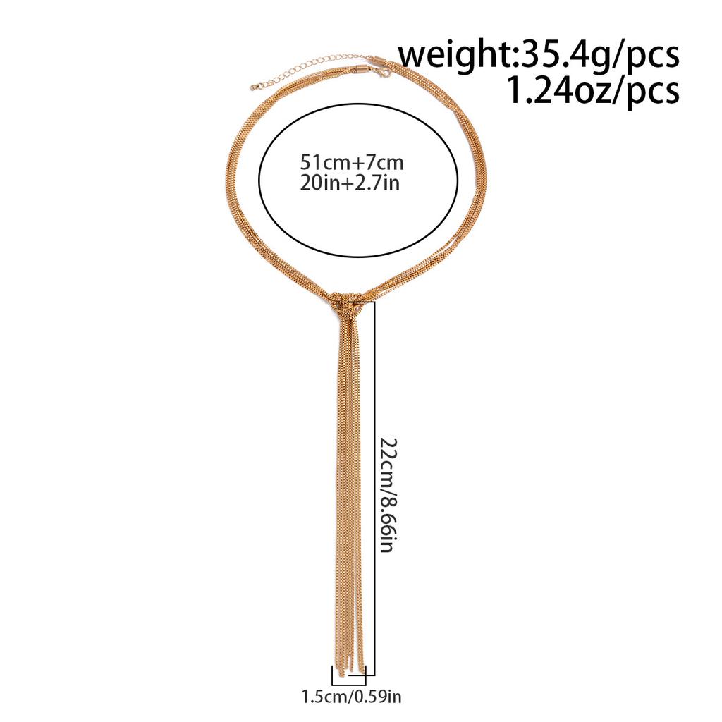 Simple Y-shaped Metal Tassel Plain Chain Necklace Cold Wind Multi-layer CCB Beads Collarbone Chain High Fashion Sense Party Commuter Women's Necklace