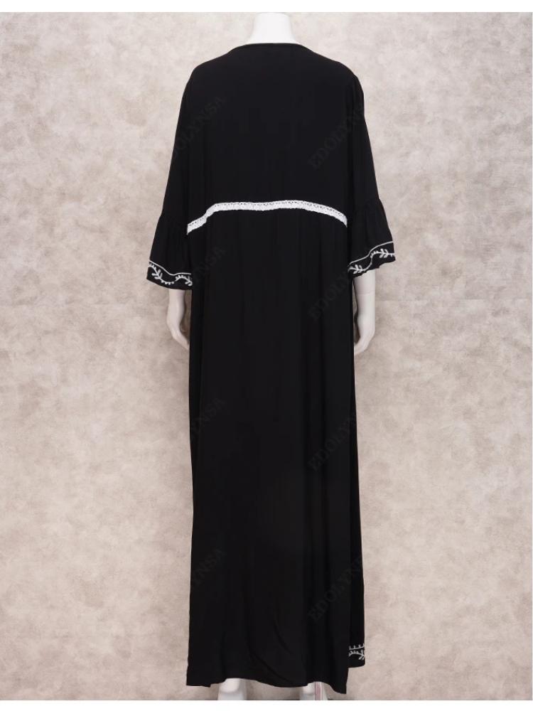 EDOLYNSA Сексуальное черное кимоно с вышивкой, женское кафтан с бахромой, корсет, туника, летнее пляжное платье макси, пляжная одежда больших размеров, купальный костюм, накидка