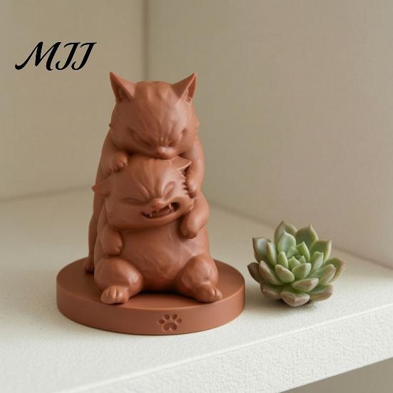 Милые Настольные Украшения для Офиса, Украшение "Боевые Коты", 3D-Печатная Фигурка Котенка, Уложенные Стопкой, Прочный PLA, Современные Домашние Настольные Украшения, Креативные