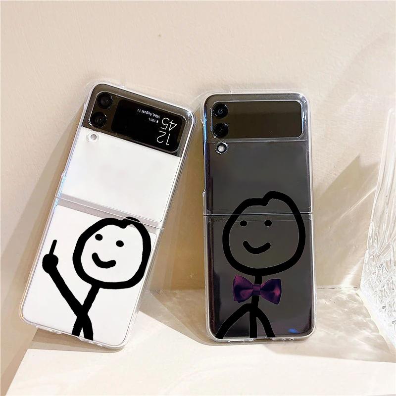Чехол для телефона Samsung GalaxyZ Flip 4 5 Fold Clear Hard PC Shell Cute Cartoon Matchman для Samsung Z Flip 3 Cover Funda Bumper
