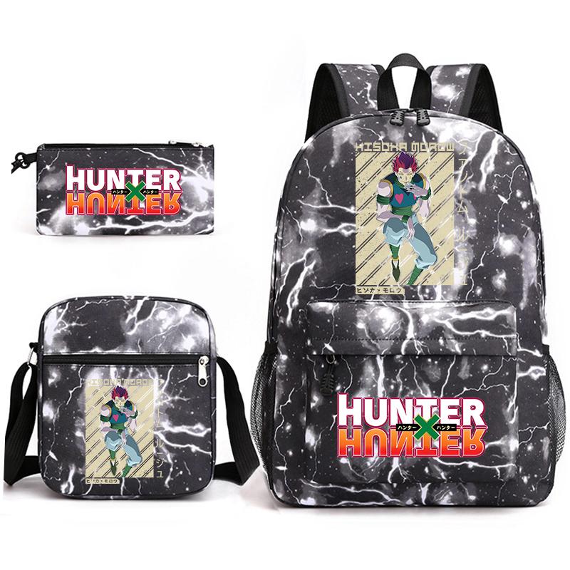 Рюкзак для студентов с принтом аниме Hunter x Hunter, повседневный рюкзак для мальчиков и девочек, набор из 3 предметов с пеналом