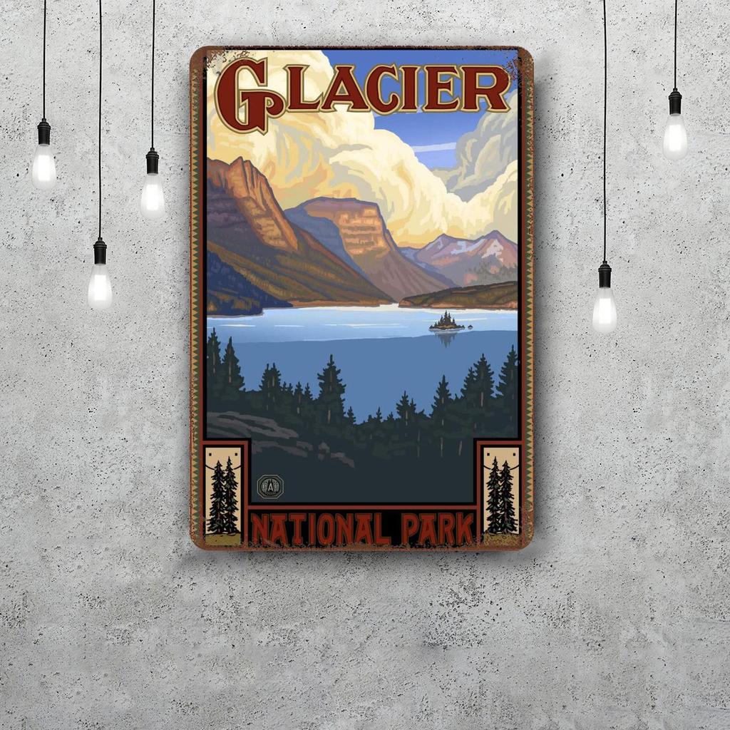 glacier national park Funny Bar Metal Sign Retro Plaque Vintage Sign Alcohol Drinker Pub Club Kitchen Wall Decoration